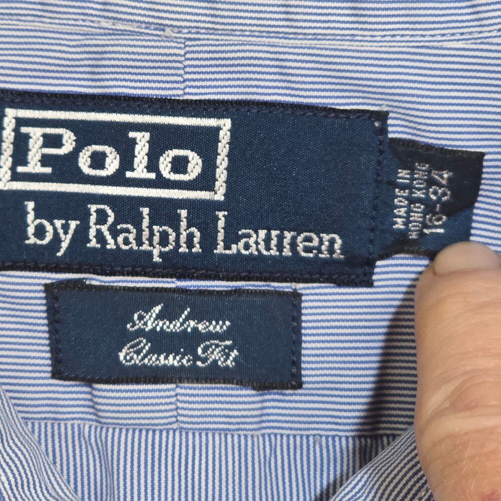 Polo by Ralph Lauren Blue Pin Stripe Long Sleeve Shirt Andrew Classic 16-34 - Picture 3 of 4